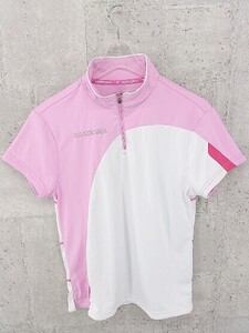 ◇ DIADORA ディアドラ 半袖 ハーフジップ Tシャツ カットソー サイズL ピンク ホワイト レディース