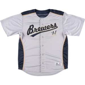 古着 DYNASTY MLB MILWAUKEE BREWERS ミルウォーキーブルワーズ ゲームシャツ ベースボールシャツ メンズL /eaa450928