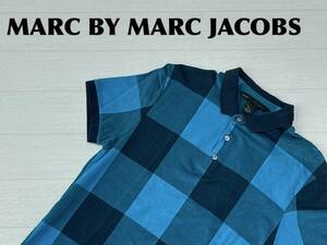 ☆送料無料☆ MARC BY MARC JACOBS マークバイマークジェイコブス 古着 半袖 チェック ポロシャツ メンズ S マリンブルー トップス 中古