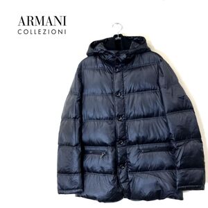 1I4009-N◆美品◆ ARMANI COLLEZIONI アルマーニコレツィオーニ ダウンジャケット フード取り外し可能◆size50 ブラック ナイロン