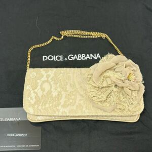 DOLCE&GABBANA ドルチェ&ガッバーナ レース柄チェーン　ハンドバッグ パーティバッグ　ドルガバ　ベージュ系 