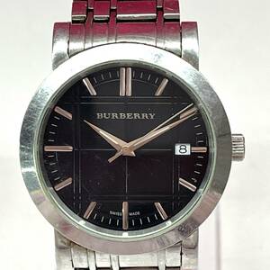 Z219-K54-448◎ BURBERRY バーバリー BU1364 クォーツ ブラック文字盤 稼働 チェック メンズ腕時計