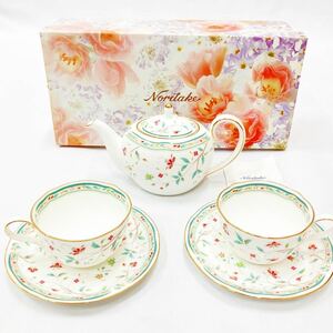 未使用長期保管品　Noritake ノリタケ Bone China ボーンチャイナ 花更紗 ティーポット　カップ＆ソーサー 2客/R尼1004