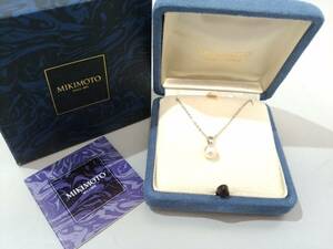 【超美品】MIKIMOTO ミキモト シルバー留具 一粒本真珠 ペンダント/パール粒約7mm玉/全長約38cm/ネックレス/アクセサリー/02SH061103