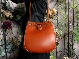 ●超美品●LOEWE ロエベ●クロコダイル 本 ワニ 革 カーフ レザー 本革●巾着 ショルダー バッグ●ブラウン系●ヴィンテージ●Js53086