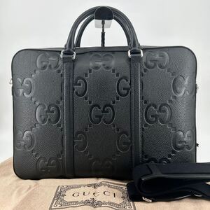 【未使用級/現行】定価43万円 GUCCI グッチ ジャンボGG ビジネスバッグ ブリーフケース 2way ショルダー メンズ A4可 レザー ブラック 鞄