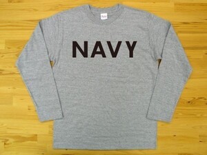 NAVY 杢グレー 5.6oz 長袖Tシャツ 黒 L ミリタリー ロゴ ネイビー 海軍