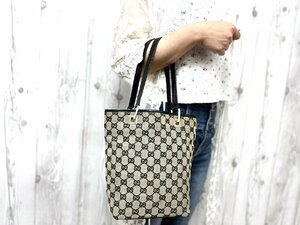 極美品 GUCCI グッチ GGキャンバス ハンドバッグ ショルダーバッグ バッグ キャンバス×レザー 茶系×黒 75303