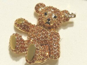 未使用品 スワロフスキー シュタイフ社 テディベア ピンブローチ ゴールドカラー ラインストーン ◇ Steiff SWAROVSKI BUTTON IN EAR ▼6F