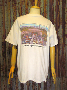 ビンテージ80’s●IN THE ESPRESSO LANEアートプリントTシャツ白size L●240928k2-m-tsh-ot 1980sエスプレッソコーヒーメンズ古着