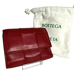 BOTTEGA VENETA ボッテガ ヴェネタ イントレチャート カセット 三つ折り ウォレット 折り財布 レディース ゴールド IC 赤 レザー 本革