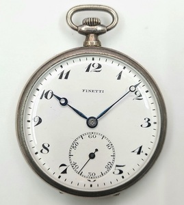 FINETTI 懐中時計 手巻き 銀製 0.935刻印 SV シルバー935 ホールマーク 青針 スモセコ アンティーク