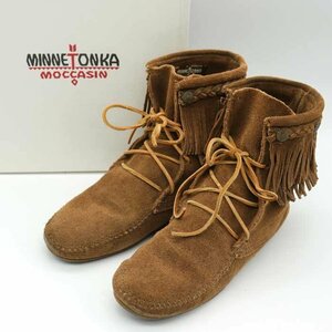 ミネトンカ ショートブーツ モカシンシューズ ダブルフリンジブーツ スエード 靴 レディース 9サイズ ブラウン Minnetonka