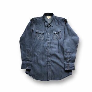 90s リジット　バッキバキ　超美品　 日本製 Wrangler 27MW 50s 復刻　縦ベル　デニムウエスタンシャツ　サイズ17-18