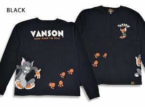 vanson×TOM＆JERRYコラボ 天竺ロングTシャツ◆vanson ブラックLサイズ TJV-2232 バンソン ヴァンソン トムとジェリー 刺繍 長袖