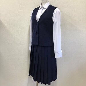 O420/(中古)広島・兵庫方面 女子制服3点 /11/160/W66/ブラウス/ベスト/冬スカート/紺/KANKO/TOMBOW/冬用/冬服/高校/中学校/学生服