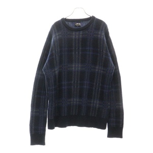 STUSSY ステューシー AUTHENTIC CHECK KNIT オーセンティック クルーネック プルオーバー チェック ニット ブルー