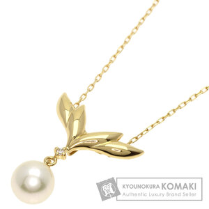 MIKIMOTO ミキモト パール 真珠 1P ダイヤモンド ネックレス K18イエローゴールド レディース 中古