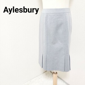 アリスバーリー Aylesbury 極美品 美脚効果ボックスプリーツスカート ひざ丈 グレー シンプル 上品 フェミニン 9 M レディース