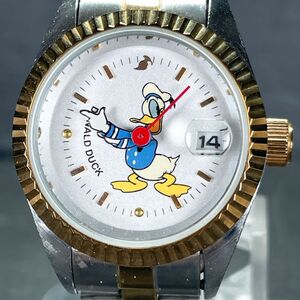 美品 Disney ディズニー Donald Duck ドナルドダック 腕時計 アナログ クオーツ 3針 カレンダー メタルバンド 新品電池交換済み 動作確認済