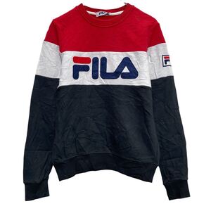 FILA ロゴスウェット トレーナー フィラ XS レッド ホワイト ブラック 刺繍 プルオーバー 古着卸 アメリカ仕入 a612-5316