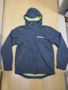 美品　日本製“ adidasアディダス NEO Label“ドット柄(水玉模様)ナイロンフードジャケット◆Oサイズ(XL サイズ)