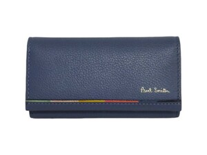 新品未使用 正規品 ポールスミス Paul Smith PAUL SMITH キーケース キーリング ブルーグレー レイヤードストライプ 羊革/牛革 BPS173-30