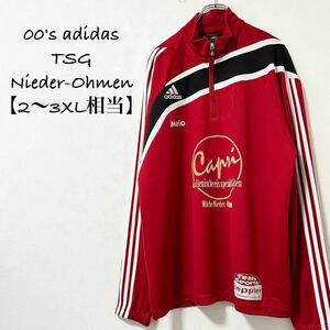 美品★00s★adidas/アディダス★ジャージ/トラックトップ★ハーフジップ★レッド×ブラック×ホワイト/赤黒白★2〜3XL相当