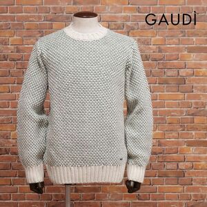 2024AW/GAUDI/Lサイズ/丸首ニット 肉厚 ウール混 バスケット編み ほっこり あたたか セーター Italy製新品/アイボリー×緑/ja235/