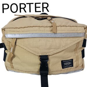 【即決 良品】綺麗 633 PORTER ポーター 吉田カバン メンズ ウエストバッグ ボディバッグ ショルダーバッグ 斜め掛け 黄イエロー系