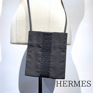 【美品】鑑定済 HERMES エルメス エールライン ショルダーバッグ ポシェット サコッシュ ミニバッグ キャンバス グレー【送料無料】