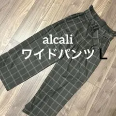 【極美品】alcali チェック ワイドパンツ Ｌ　ベルト付 メルローズ