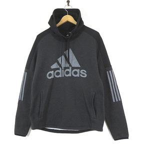 アディダス adidas パーカー スウェット プルオーバー M SPORT ID フード 裏起毛 ビッグ ロゴ 長袖 L-XL チャコールグレー 黒 ブラック