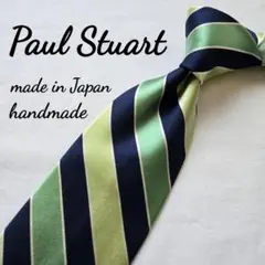 美品　Paul Stuart　グリーン　ネイビー　ストライプ　お洒落なネクタイ