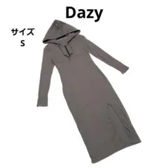 Dazy ハーフジップフードワンピース S グレー ロング丈 長袖 カジュアル