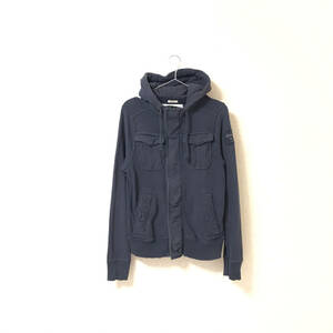 ★アバクロ Abercrombie&Fitch アバクロンビー&フィッチ★メンズ ジップアップ ミリタリー風 スウェット パーカー ネイビー size S