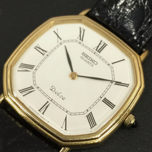 セイコー ドルチェ クォーツ 腕時計 ホワイト文字盤 メンズ 未稼働 社外ベルト ファッション小物 6020-5970
