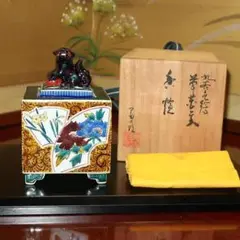 【茶道具 香炉】九谷焼　色絵草花文   東富士明　　（商品：新品未使用）