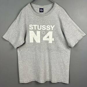 Wm869 USA製 90s VINTAGE 紺タグ STUSSY オールド ステューシー 半袖 Tシャツ ロゴT N4 袖裾シングル 灰 メンズ