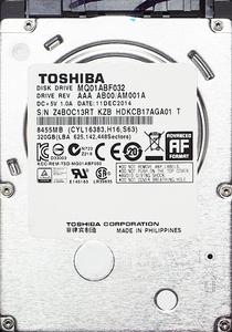 TOSHIBA MQ01ABF032 2.5インチ 7mm SATA600 320GB 46回 17923時間