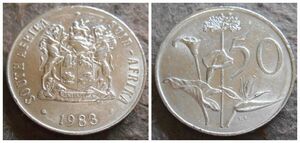 ⇒ 南アフリカ 50セント 硬貨 1983年 B-0008
