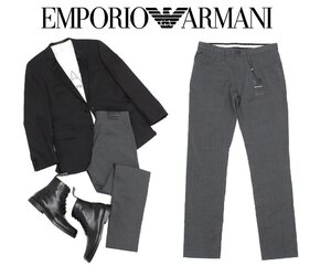 6万新品◆34◆EMPORIO ARMANI アルマーニ ウール100% 5ポケット スラックスパンツ テーパードシルエット 灰 1円