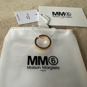 4新品 メゾンマルジェラ MM6 ブランドロゴ リング イエローゴールド 指輪 23AW size 4 13号 Maison Margiela 6レディース アクセサリー