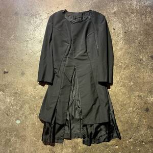 COMME des GARCONS 97AW 変形 ウールギャバ キュプラ レイヤードコート GC-04007 AD1997 90s コムデギャルソン adult PUNK