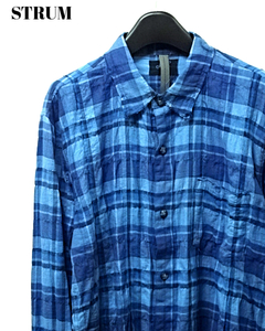 M ￥30,800【STRUM TARTAN PLAID SHIRRING STRETCH COTTON L/S TIERED SHIRT(BLUE) STC136-01 ストラム シャツ タータンチェック】