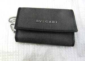 BVLGARI ブルガリ PVC×レザー キーケース 鍵入れ メンズ レディース ダークグレー系