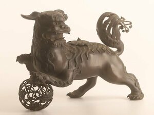 【流】古美術品 銅製 玉獅子香炉 TT646