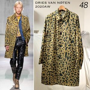 新品 2020AW ドリスヴァンノッテン DRIES VAN NOTEN レオパード コート 48 定16.6万 メンズ ステンカラーコート M 送料無料