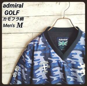  Admiral GOLF アドミラルゴルフ Vネック スニード 青紺灰 メンズM 薄手 迷彩柄 アドミラルゴルフ メンズ カモフラ柄 男性用