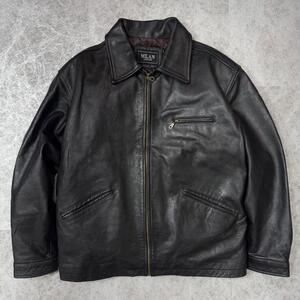 90s ヴィンテージ レザージャケット トラッカージャケット 裏地キルティング 中綿 ブラック 黒 XLサイズ vintage MILAN LEATHER 